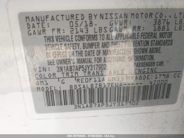 Nissan SENTRA S 2018 3N1AB7AP5JY317902 Image 9