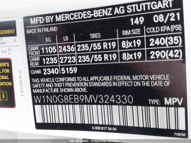 W1N0G8EB9MV324330 Mercedes-Benz Glc 300 4matic Suv