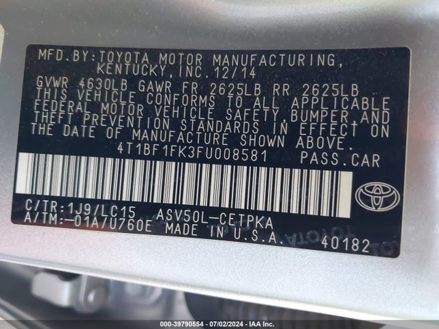 Toyota CAMRY XSE 2015 4T1BF1FK3FU008581 Image 9