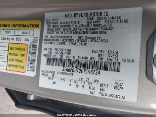 3FA6P0H72GR198734 Ford FUSION SE