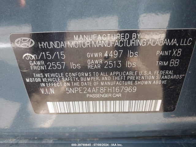 Hyundai SONATA SE 2015 5NPE24AF8FH167969 Image 9