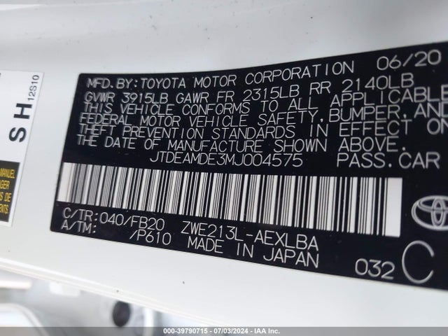 Toyota Corolla Hybrid Le 2021 JTDEAMDE3MJ004575 Image 9