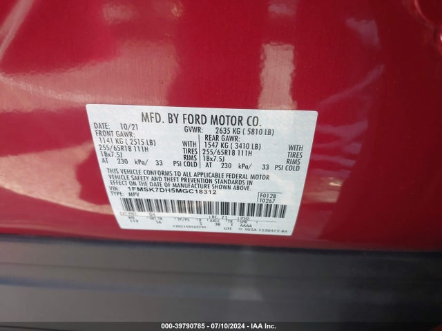 Ford EXPLORER XLT 2021 1FMSK7DH5MGC18312 Image 9