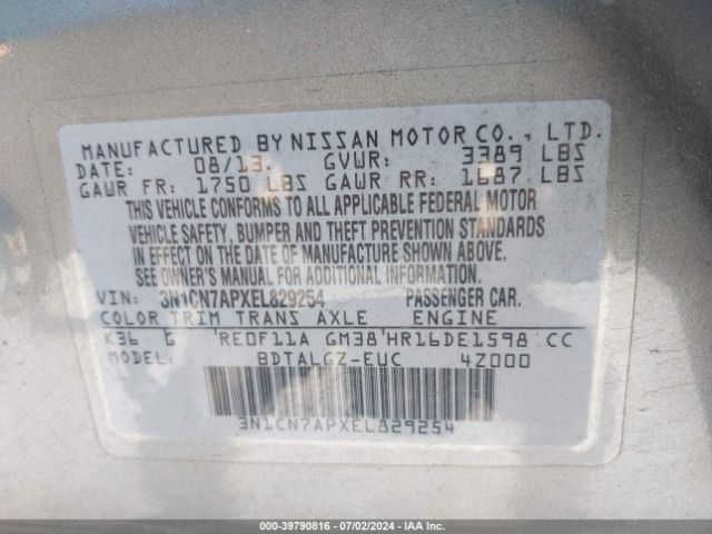 3N1CN7APXEL829254 Nissan Versa 1.6 Sl