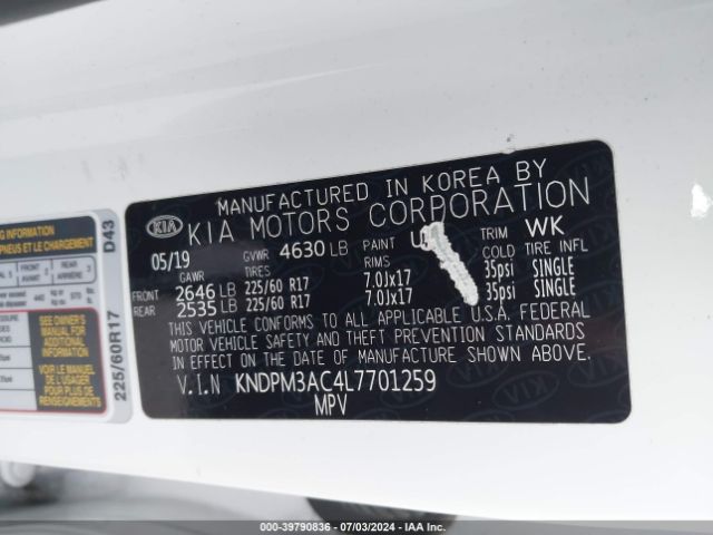 KNDPM3AC4L7701259 KIA Sportage Lx