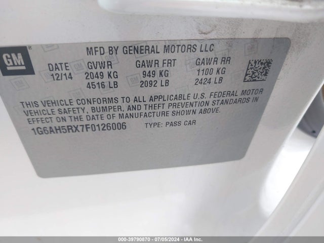 1G6AH5RX7F0126006 Cadillac ATS LUXURY