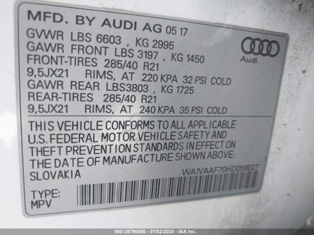 WA1VAAF70HD059027 Audi Q7 3.0t Premium
