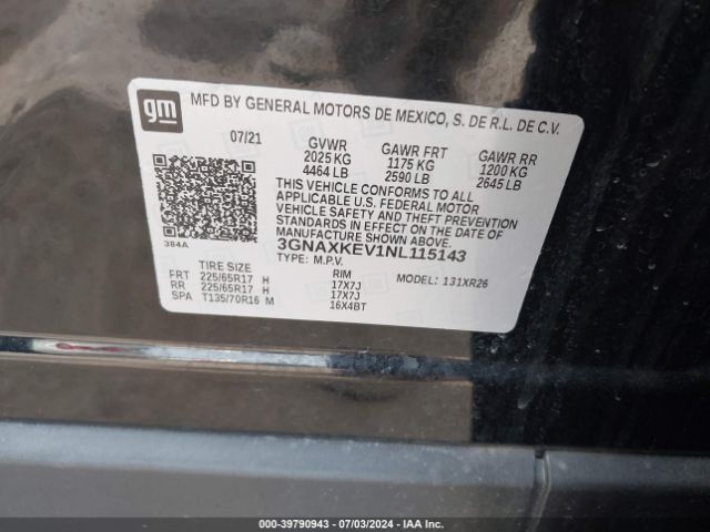 3GNAXKEV1NL115143 Chevrolet Equinox Fwd Lt