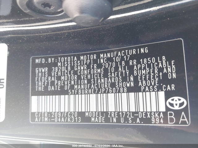 Toyota COROLLA SE 2018 5YFBURHE7JP760788 Image 9