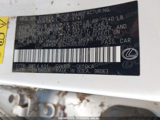 58ABK1GG2HU053027 Lexus ES 350