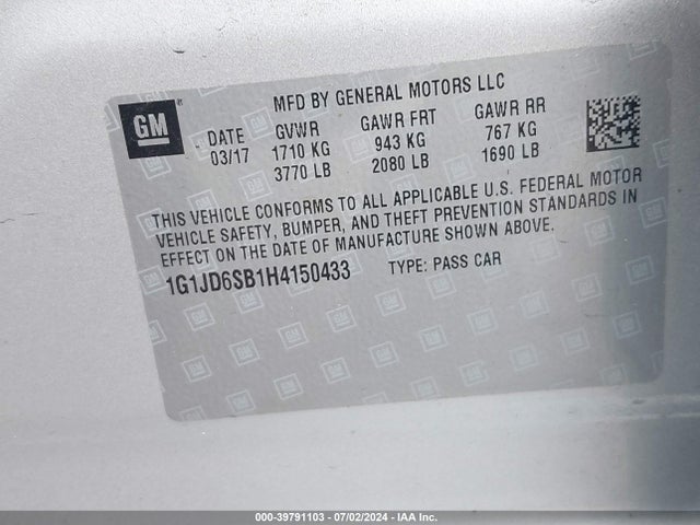 Chevrolet Sonic Lt Auto 2017 1G1JD6SB1H4150433 Image 9