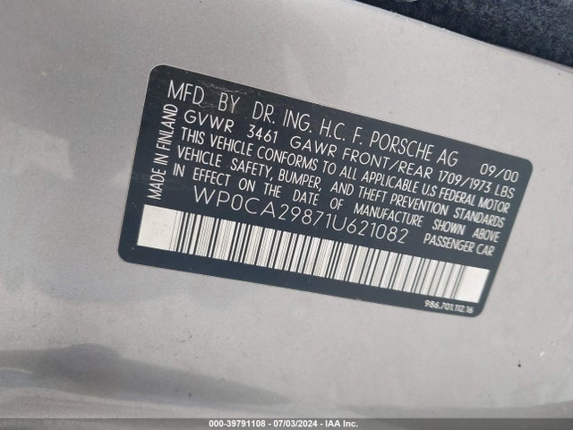 2001 PORSCHE BOXSTER WP0CA29871U621082 Photo 8