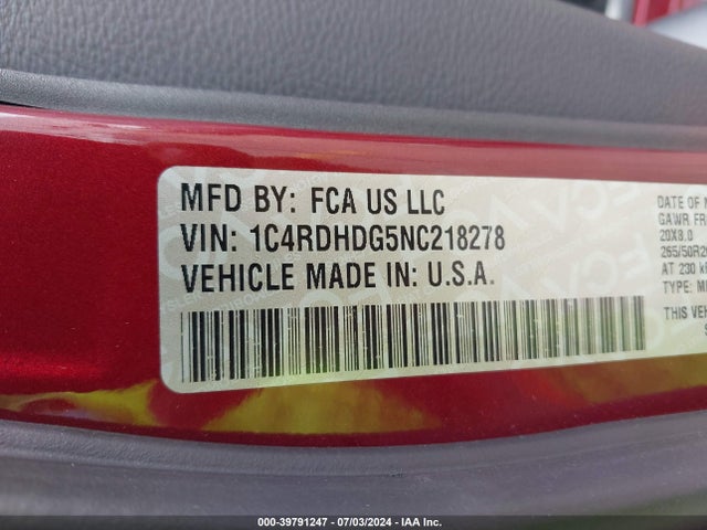Dodge Durango Gt Plus Rwd 2022 1C4RDHDG5NC218278 Image 9