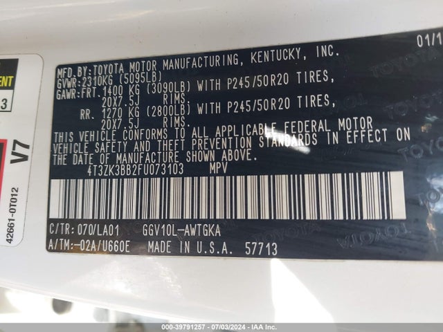 Toyota Venza Xle V6 2015 4T3ZK3BB2FU073103 Image 9