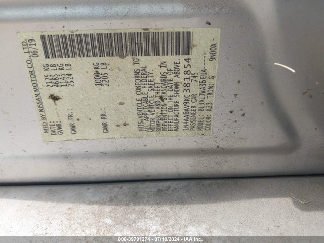 Nissan Maxima 3.5 Sv 2019 1N4AA6AV9KC381854 Image 9
