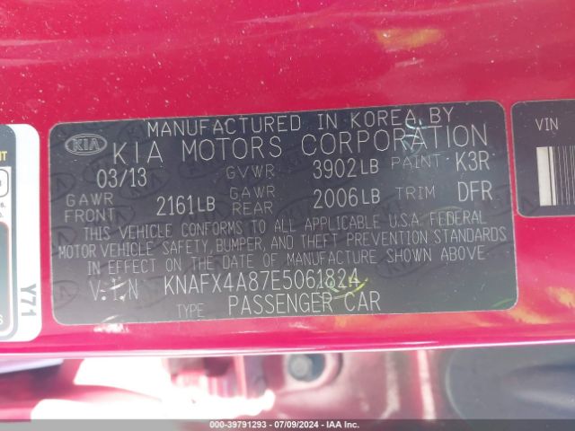 KNAFX4A87E5061824 KIA FORTE EX