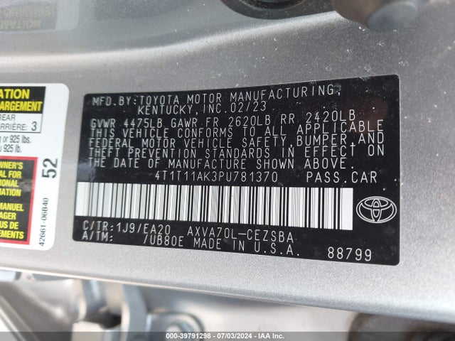 Toyota CAMRY SE 2023 4T1T11AK3PU781370 Image 9