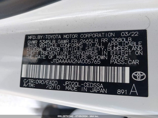 Toyota Mirai Xle 2022 JTDAAAAA2NA005765 Image 9