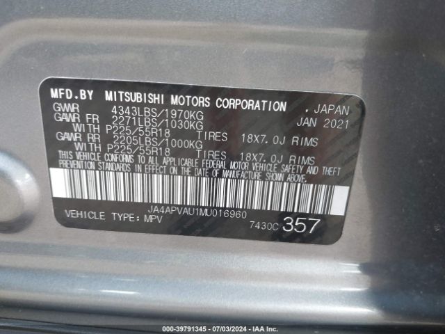 JA4APVAU1MU016960 Mitsubishi Outlander Sport 2.0 Se 2wd