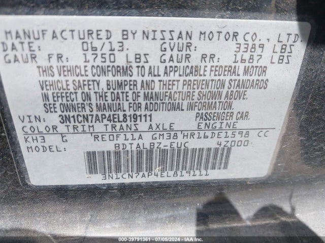 Nissan Versa 1.6 Sv 2014 3N1CN7AP4EL819111 Image 9