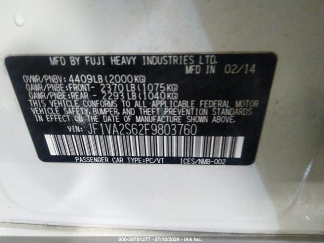 JF1VA2S62F9803760 Subaru Wrx Sti Limited