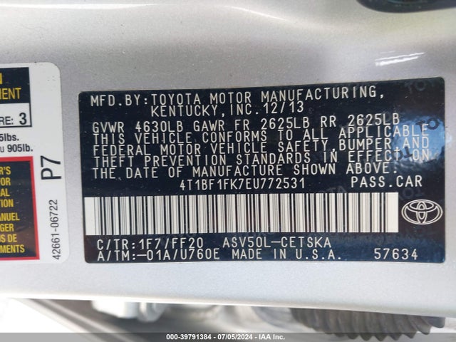 Toyota CAMRY SE 2014 4T1BF1FK7EU772531 Image 9