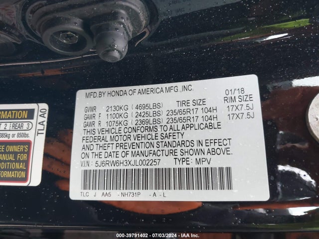 Honda CR-V LX 2018 5J6RW6H3XJL002257 Image 9