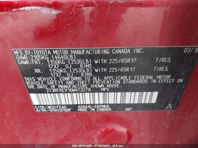 Toyota Rav4 Xle 2016 2T3RFREV1GW473278 Image 9