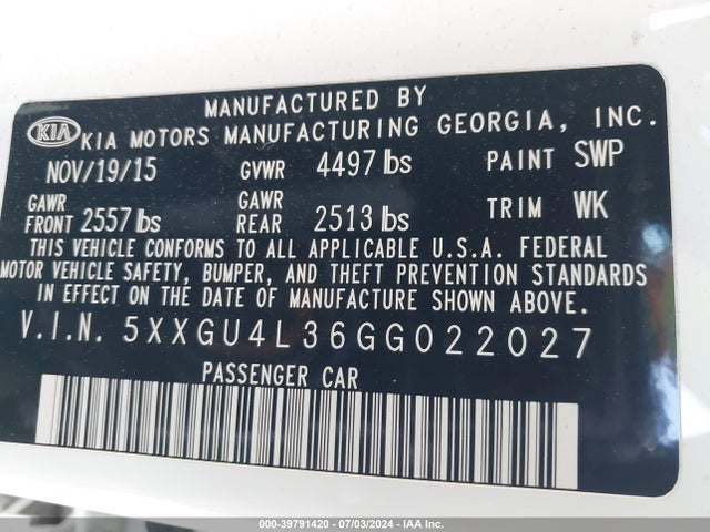 KIA OPTIMA EX 2016 5XXGU4L36GG022027 Image 9
