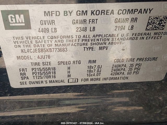KL4CJESB5KB773683 Buick Encore Awd Preferred