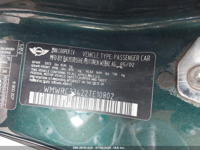 2002 MINI COOPER WMWRC33422TE10802 Photo 8