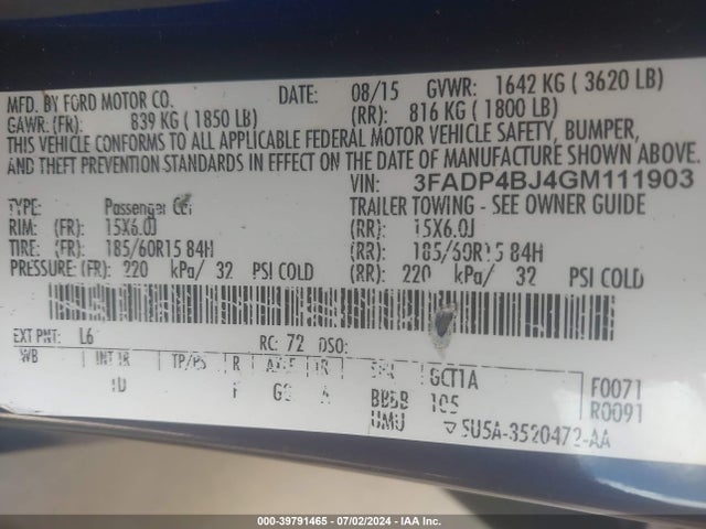 Ford FIESTA SE 2016 3FADP4BJ4GM111903 Image 9