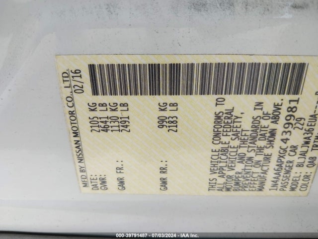 Nissan Maxima 3.5 Sv 2016 1N4AA6APXGC439981 Image 9