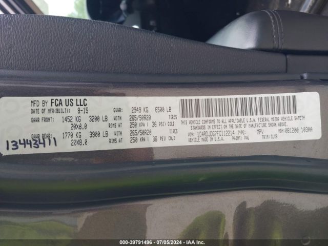 1C4RDJDG7FC112214 Dodge DURANGO LIMITED