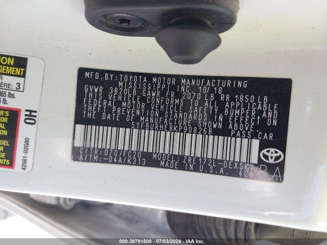 Toyota COROLLA SE 2019 5YFBURHE8KP908268 Image 9