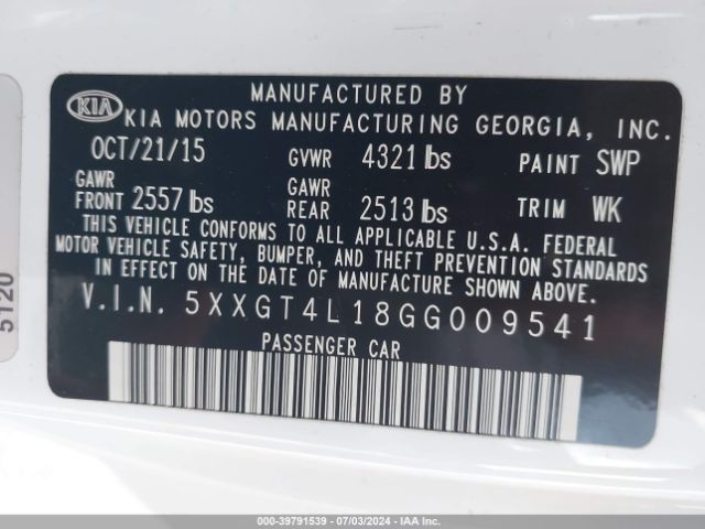 5XXGT4L18GG009541 KIA Optima Lx Turbo
