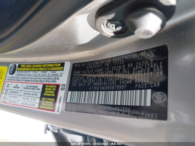 Toyota CAMRY XSE 2024 4T1K61AK0RU879997 Image 9