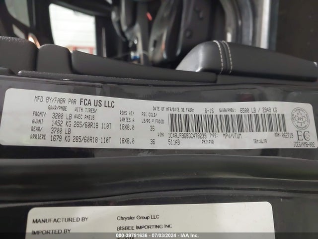 1C4RJFBG8GC478239 Jeep Grand Cherokee Limited