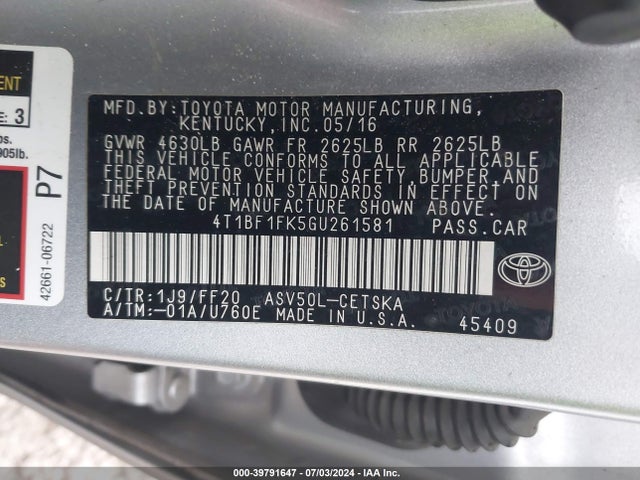 Toyota CAMRY SE 2016 4T1BF1FK5GU261581 Image 9