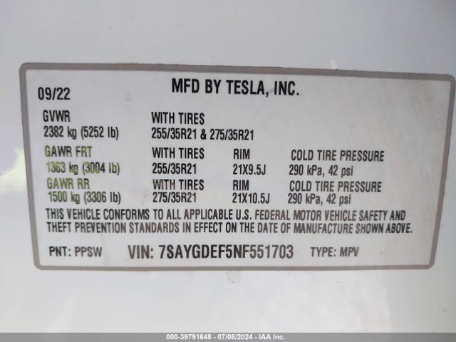 7SAYGDEF5NF551703 Tesla Model Y Performance Dual Motor All-wheel Drive