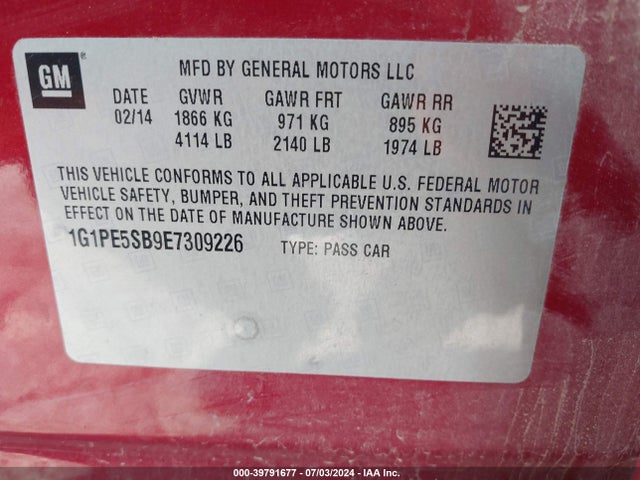 Chevrolet Cruze 2lt Auto 2014 1G1PE5SB9E7309226 Image 9