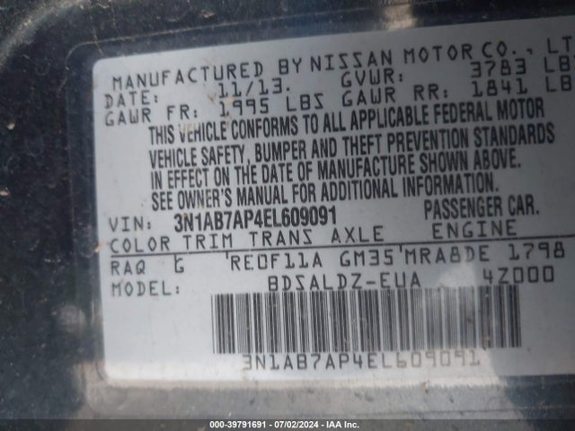 Nissan SENTRA SV 2014 3N1AB7AP4EL609091 Image 9