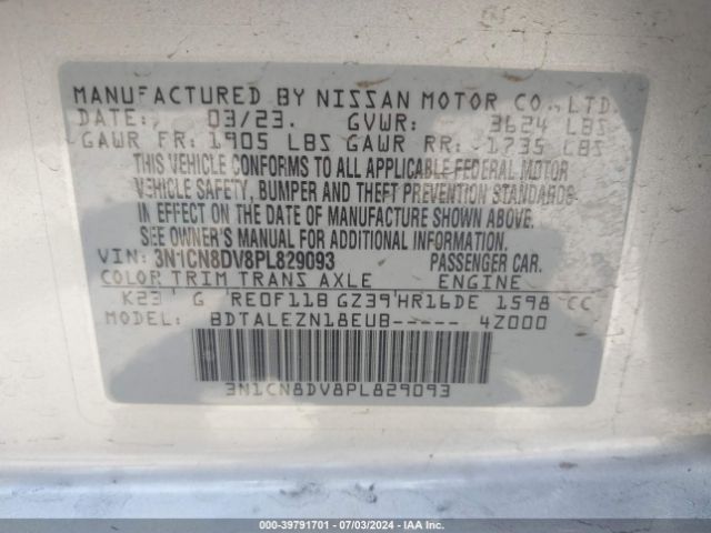 3N1CN8DV8PL829093 Nissan Versa 1.6 S Xtronic Cvt