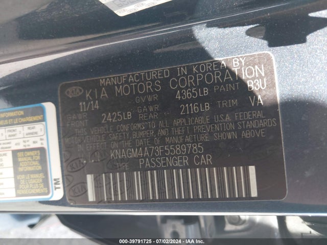 KIA Optima Lx 2015 KNAGM4A73F5589785 Image 9