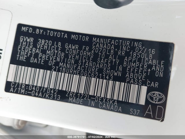 Toyota Corolla S Plus 2016 2T1BURHE0GC621143 Image 9