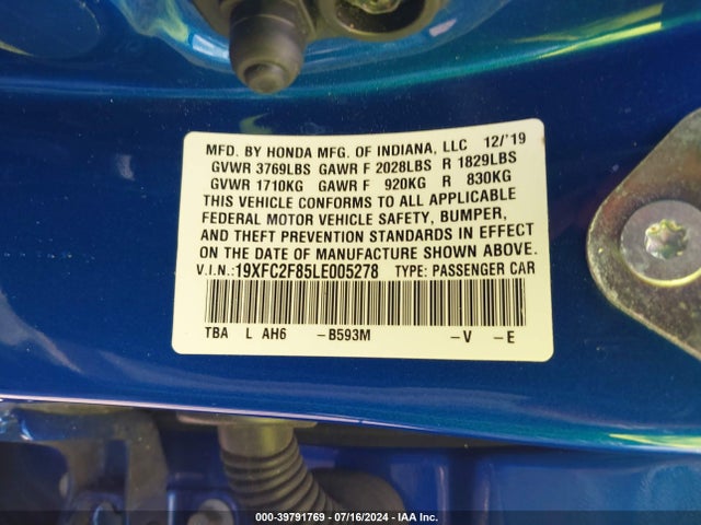 Honda Civic Sport 2020 19XFC2F85LE005278 Image 9