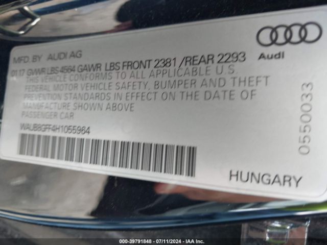 WAUB8GFF4H1055964 Audi A3 2.0t Premium