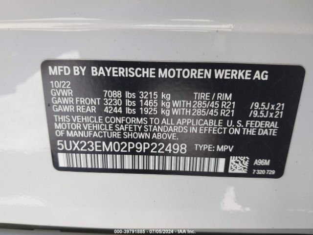 5UX23EM02P9P22498 BMW X7 Xdrive40i