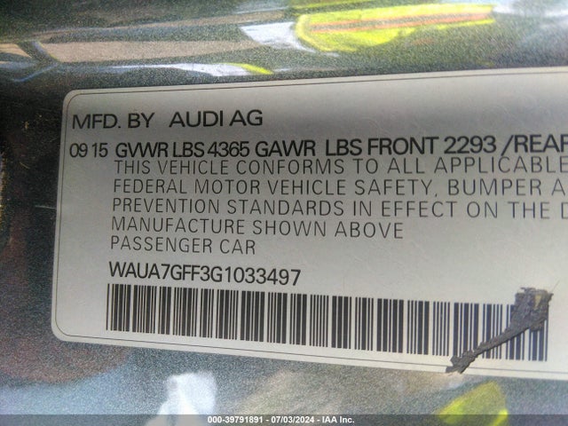 WAUA7GFF3G1033497 Audi A3 1.8t Premium