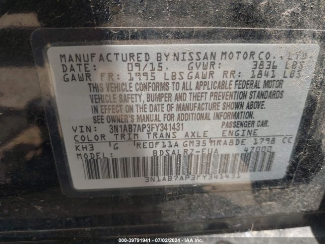 3N1AB7AP3FY341431 Nissan SENTRA SR